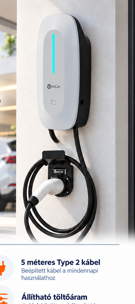 ZenCar WD, hosszúkás, kijelző nélküli fali töltő – illusztráció